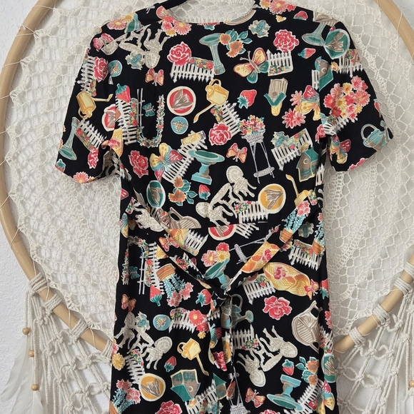Vintage 80s Knapp Studio Novelty Print Garden Black Cottagecore Maxi Dress 9 USA - Picture 10 of 13